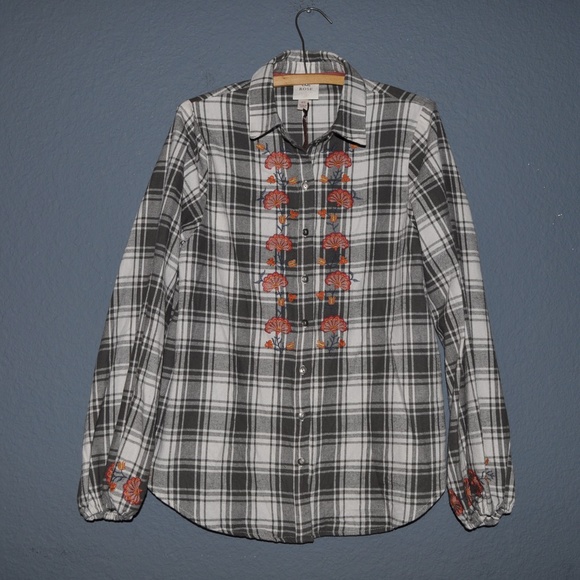 Knox Rose Tops - New KNOX ROSE Plaid Embroidered Flannel Shirt [A7]